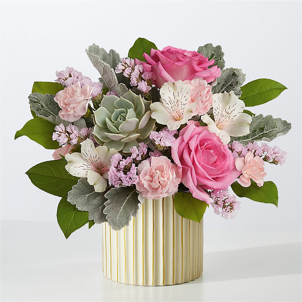 Dusty Rose Bouquet with Ivory Vase – Raleighflowerexpress Llc, Holly Springs NC