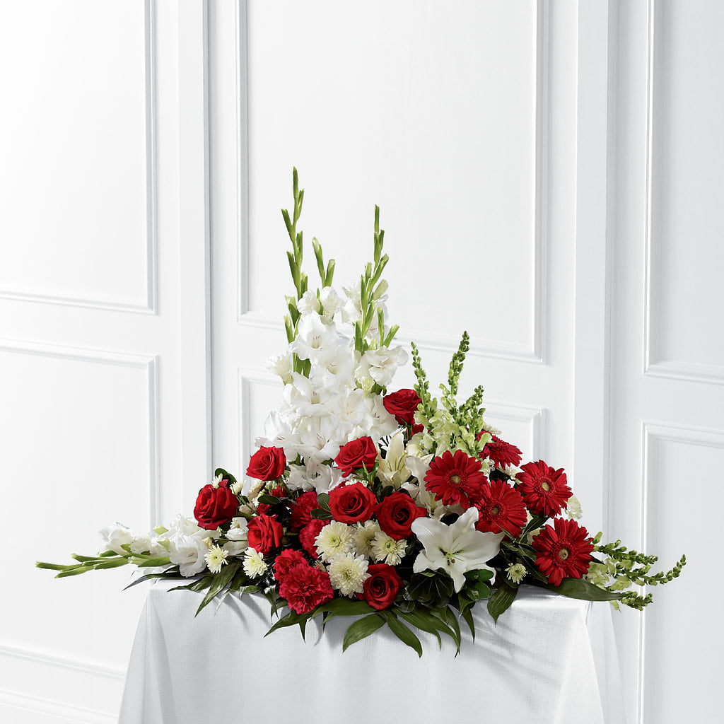 Crimson & White Arrangement – Raleighflowerexpress Llc, Holly Springs NC