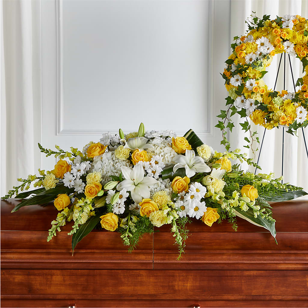 Golden Harmony Casket Spray – Raleighflowerexpress Llc, Holly Springs NC