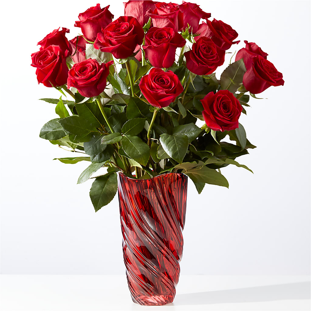 Classic Love Red Rose Bouquet with Luxe Swirl Vase – Raleighflowerexpress Llc, Holly Springs NC
