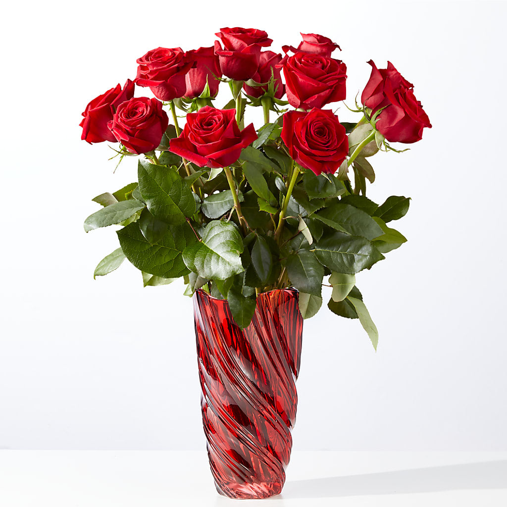 Classic Love Red Rose Bouquet with Luxe Swirl Vase – Raleighflowerexpress Llc, Holly Springs NC
