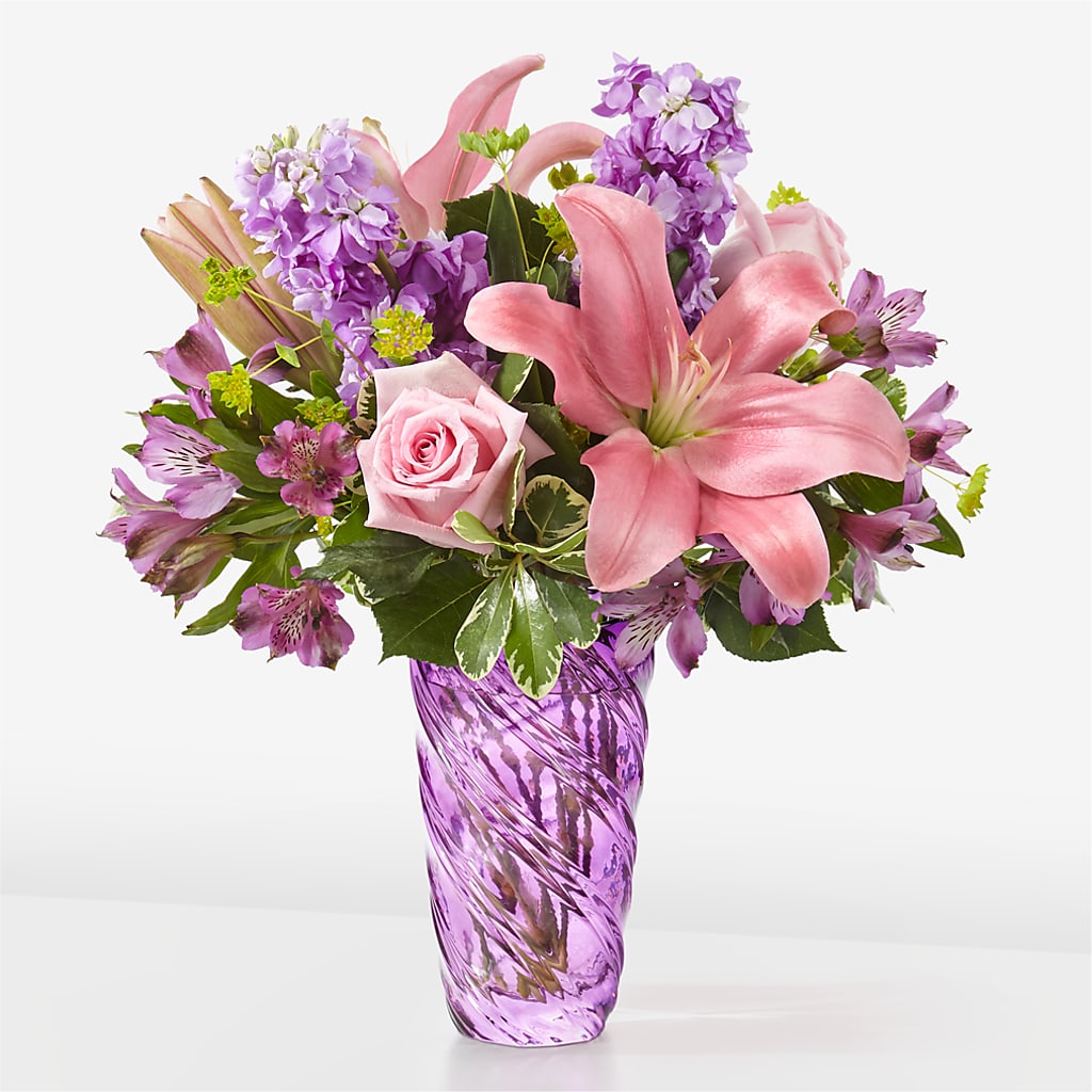 Precious Petals Bouquet with Luxe Swirl Vase – Raleighflowerexpress Llc, Holly Springs NC