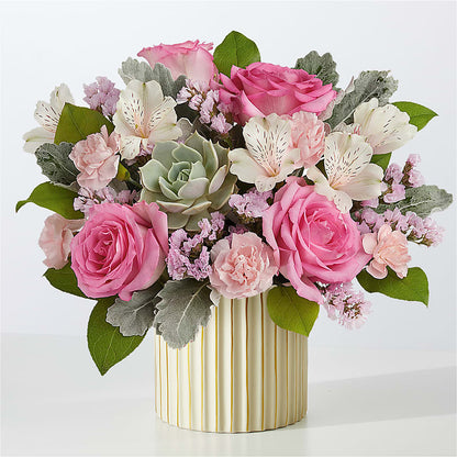 Dusty Rose Bouquet with Ivory Vase –  Raleighflowerexpress Llc, Holly Springs NC